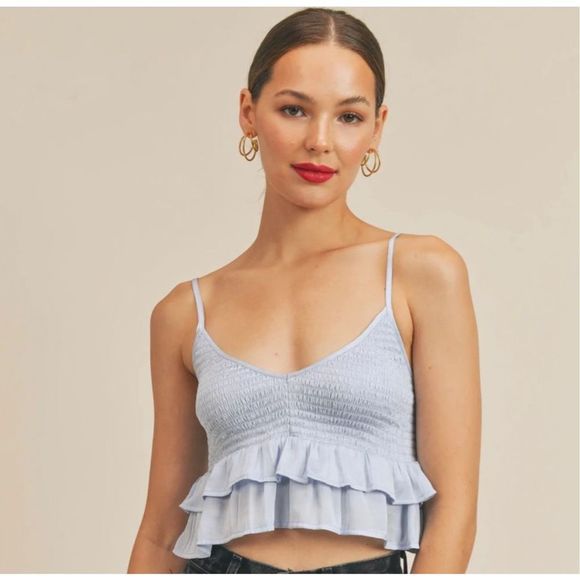 RESET by Jane Nicky Baby Blue Ruffle Silk
Stain Flutter Cropped Tank Top L NWOT$ - Picture 2 of 5